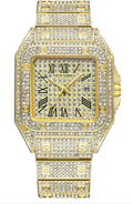 Brand Luxury Unisex Diamond Crystal Square Quartz Watch Analog Stainless Steel Strap Fashion Hip Hop Waterproof Watch