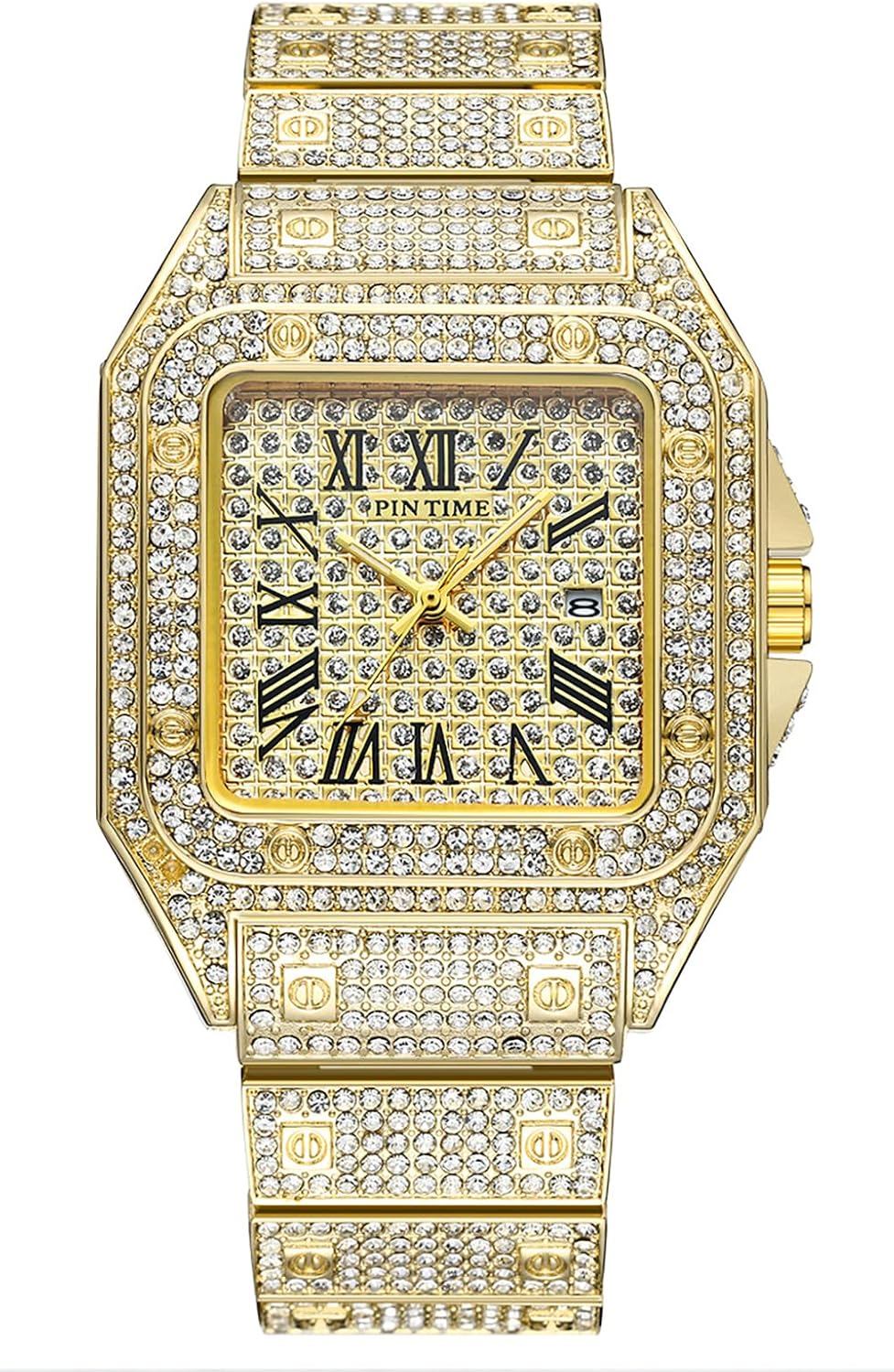 Brand Luxury Unisex Diamond Crystal Square Quartz Watch Analog Stainless Steel Strap Fashion Hip Hop Waterproof Watch