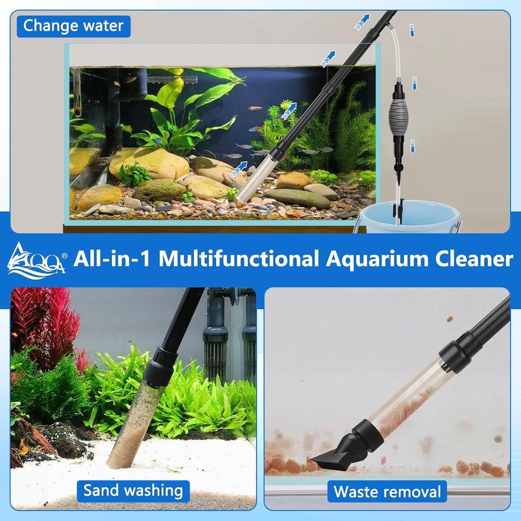 Gravel Vacuum for Aquarium Siphon - Adjustable Flow Fish Tank Cleaner | Manual Siphon Pump with Handle, Water Changer