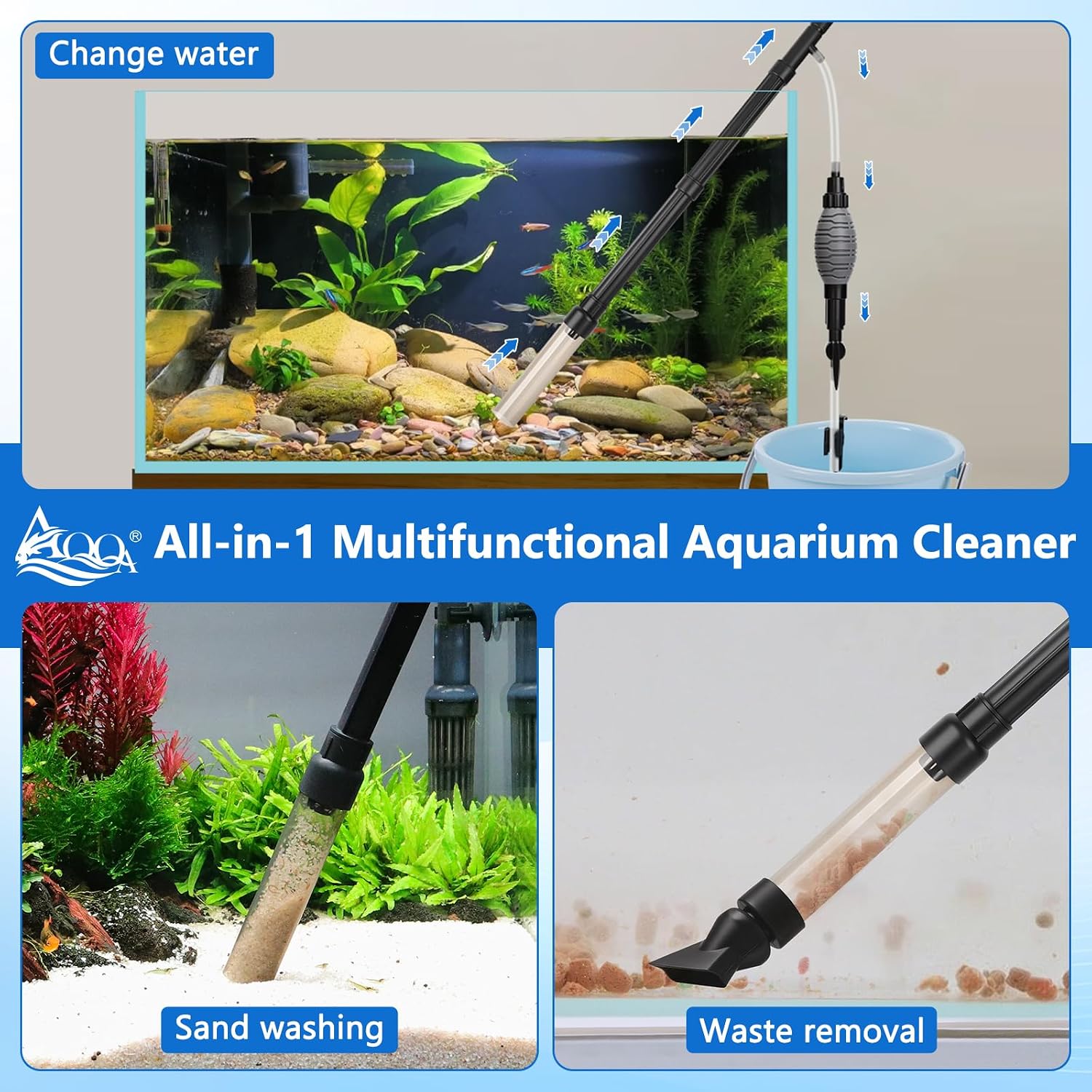 Gravel Vacuum for Aquarium Siphon - Adjustable Flow Fish Tank Cleaner | Manual Siphon Pump with Handle, Water Changer
