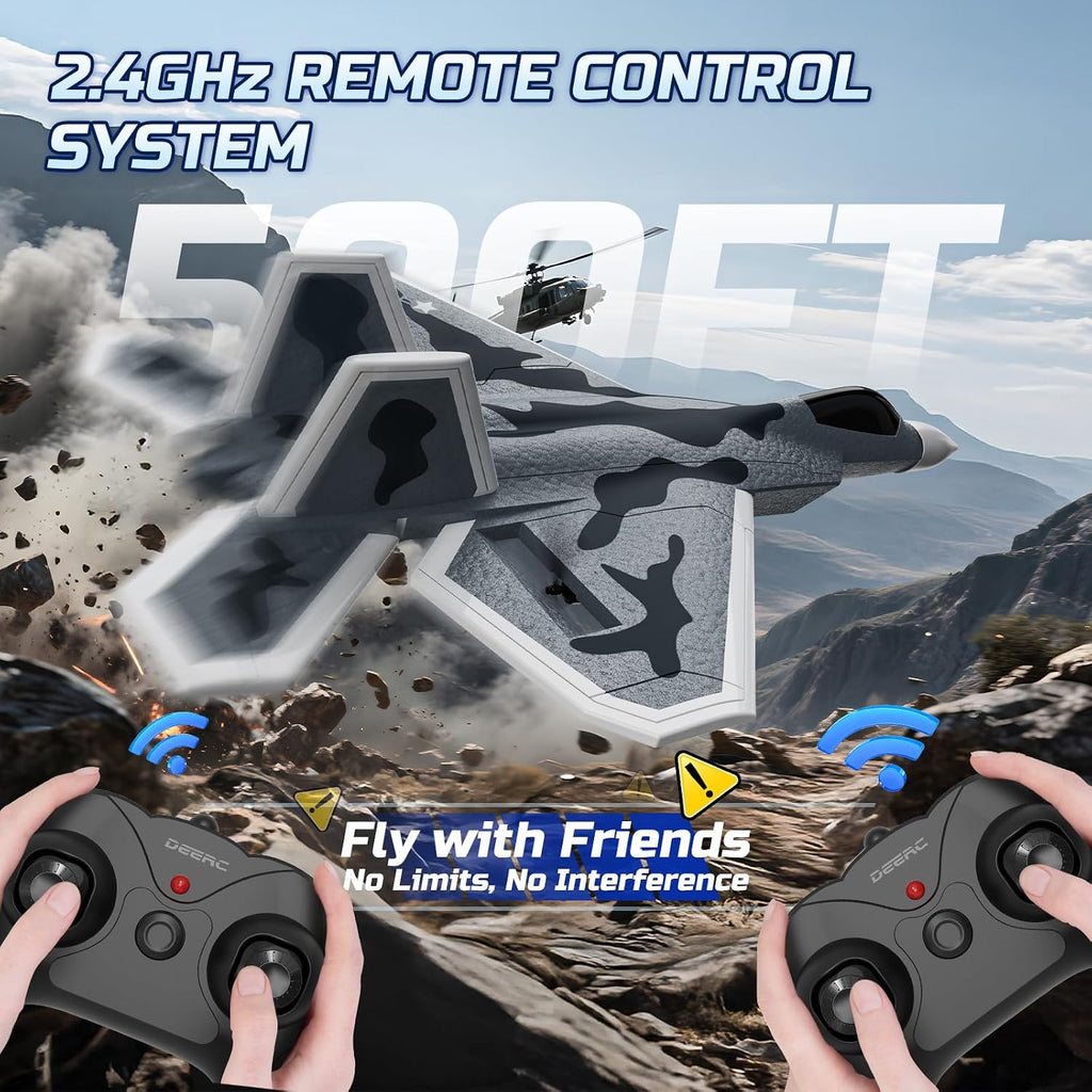 2CH F22 Raptor RC Plane wiht Lights,Remote Control Airplane Fighter Toys,2.4GHz 6-axis Gyro Stabilizer RTF Glider