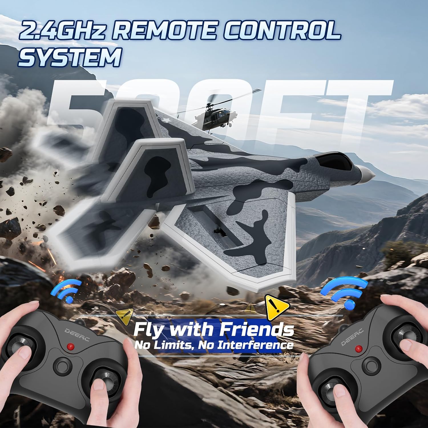 2CH F22 Raptor RC Plane wiht Lights,Remote Control Airplane Fighter Toys,2.4GHz 6-axis Gyro Stabilizer RTF Glider