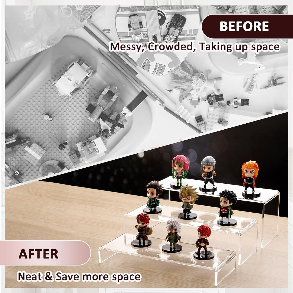 1 Set Large Acrylic Clear Display Risers, 3 Sizes 12" Rectangular Showcase Collectibles Display Shelf, 5 mm Thick
