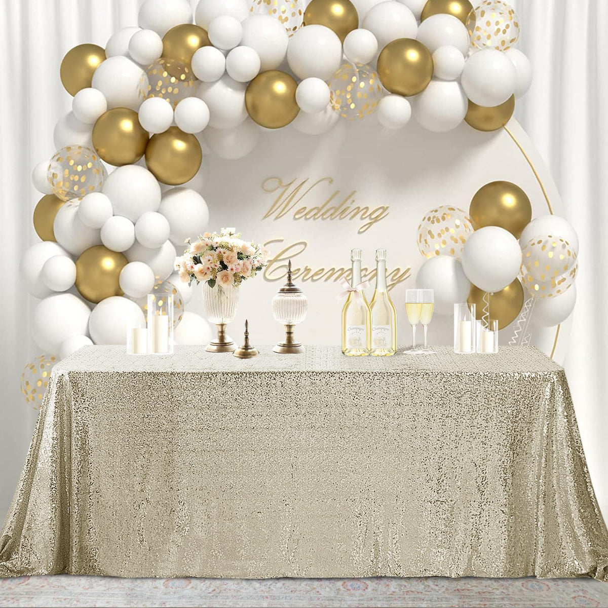 50x80 inch Rectangular Sequin Tablecloth Champagne, Glitter Tablecloth for Bridal Shower Decorations, Birthday