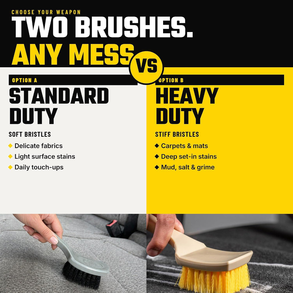 The Nifty Interior Detailing Brush for Carpet & Upholstery | Synthetic bristles and a short ergonomic handle scrub