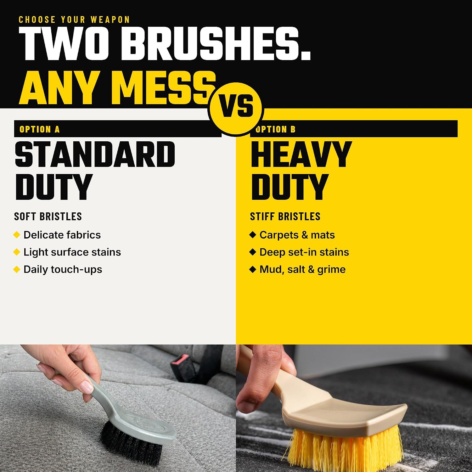 The Nifty Interior Detailing Brush for Carpet & Upholstery | Synthetic bristles and a short ergonomic handle scrub