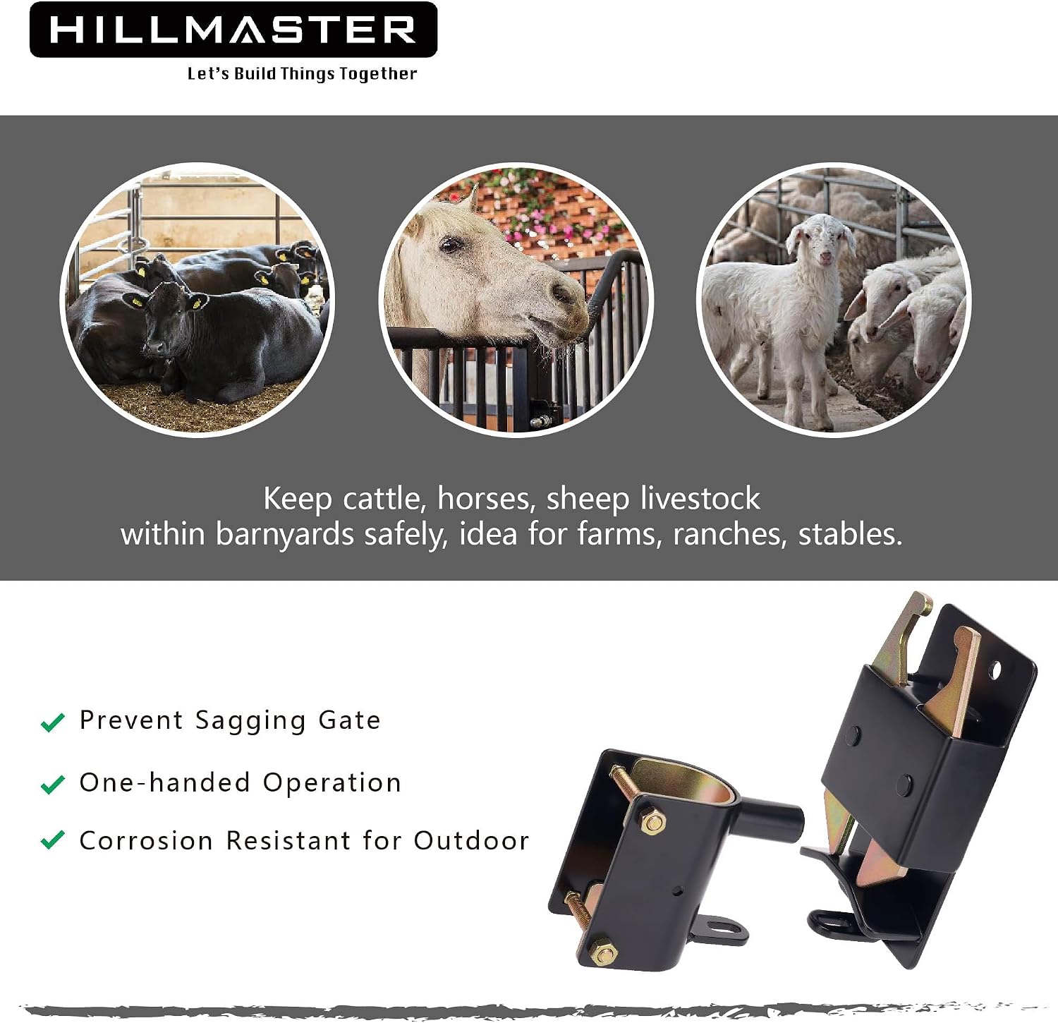 Heavy Duty 2 Way Farm Gate Latch, Two Way Fence Gate Latch for Metal Gates Livestock Cattle Gate Latches Gate
