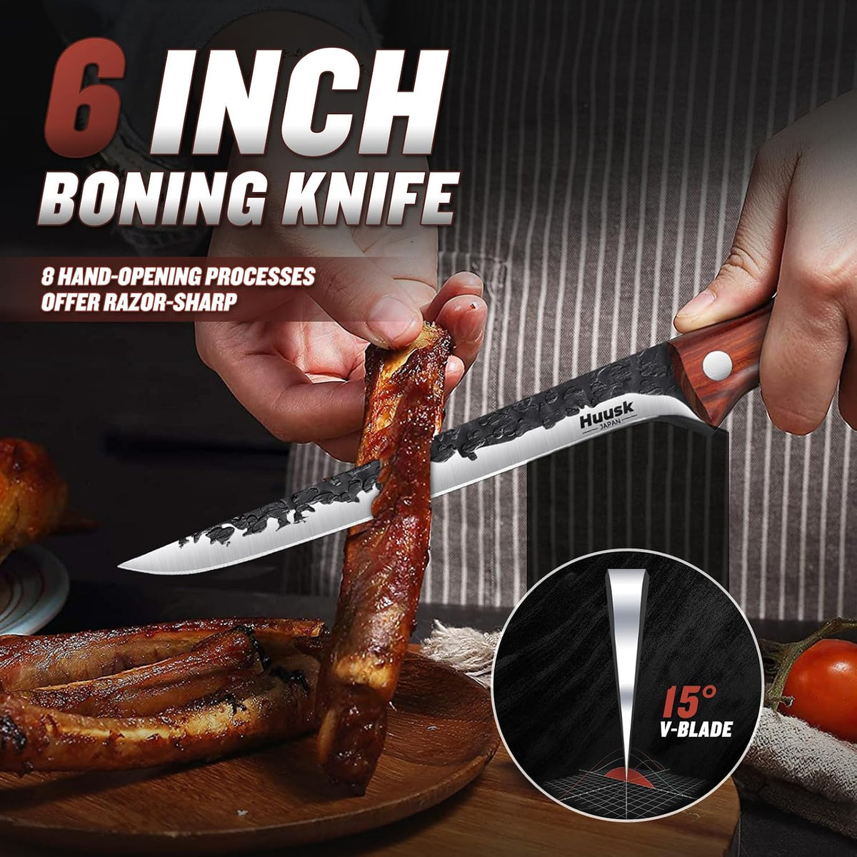 Boning Knife 6" - Japan Hand Forged Deboning Knives with Sheath