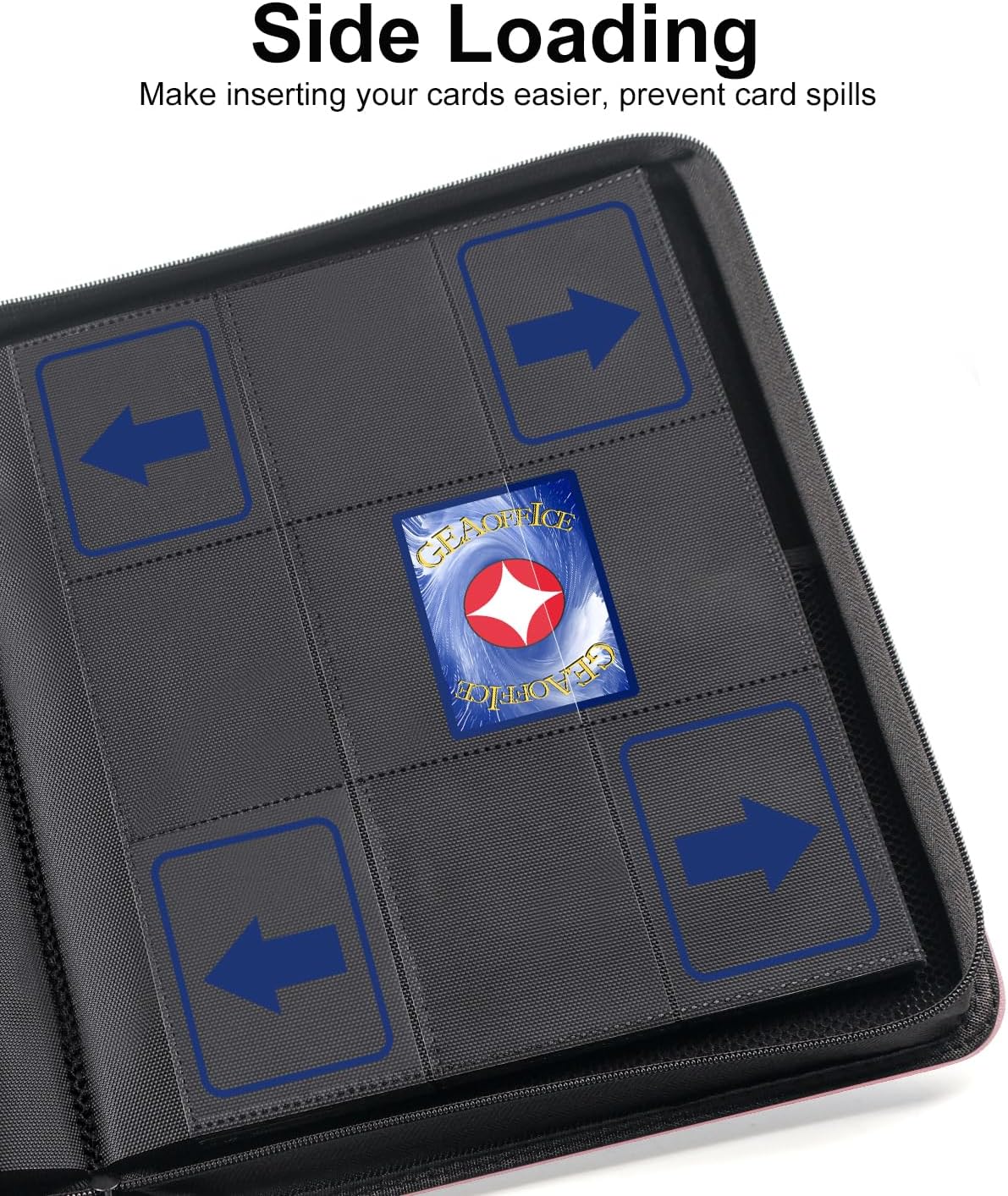 9 Pocket Trading Card Binder, Holds 576 Cards, Premium PU Zip Card Binder with Handle, Side-Loading Pockets, Fits