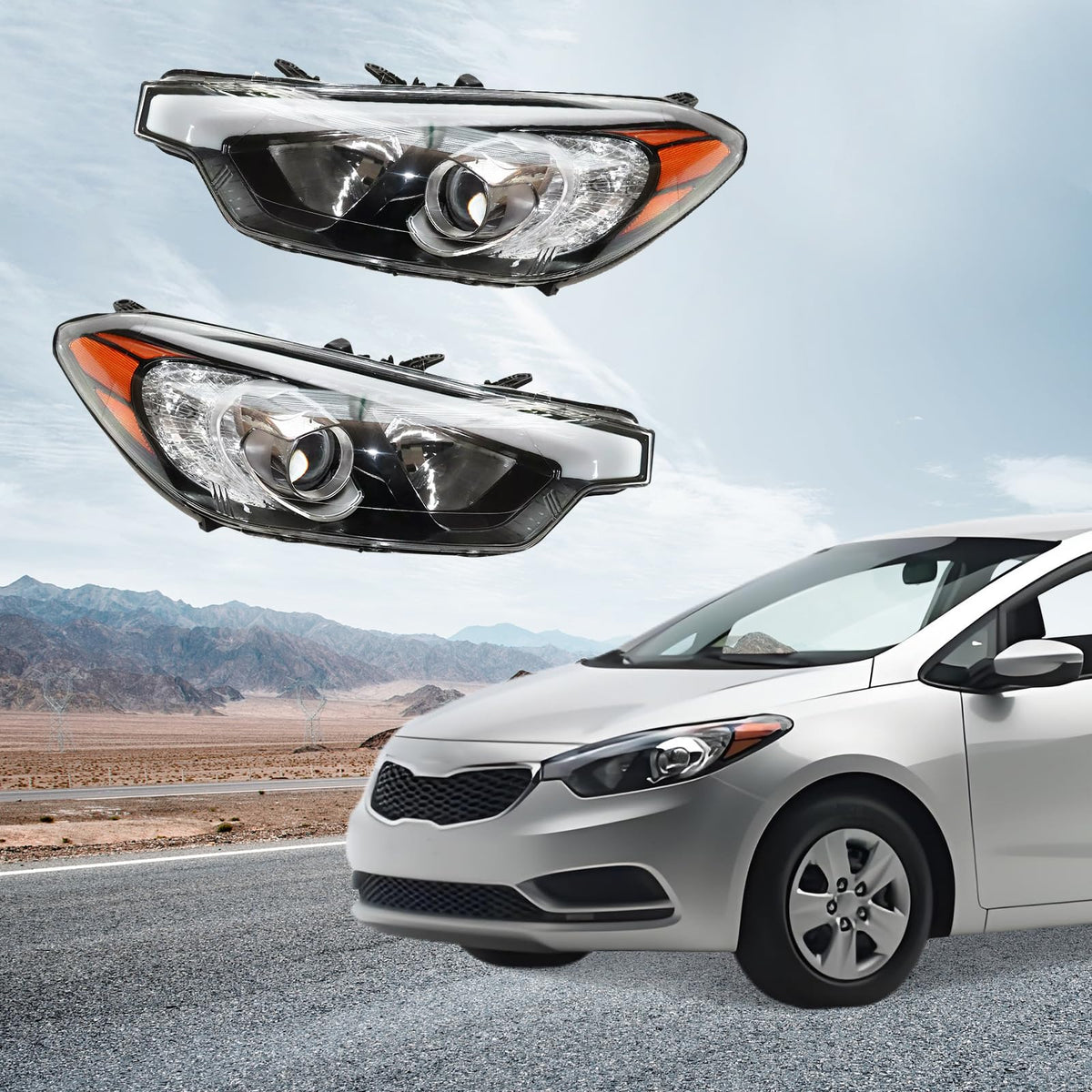 Halogen Headlight Semi Assembly Pair for 2014 2015 2016 Kia Forte Forte 5 No AFS Headlamp OE Replacement 92101A7200