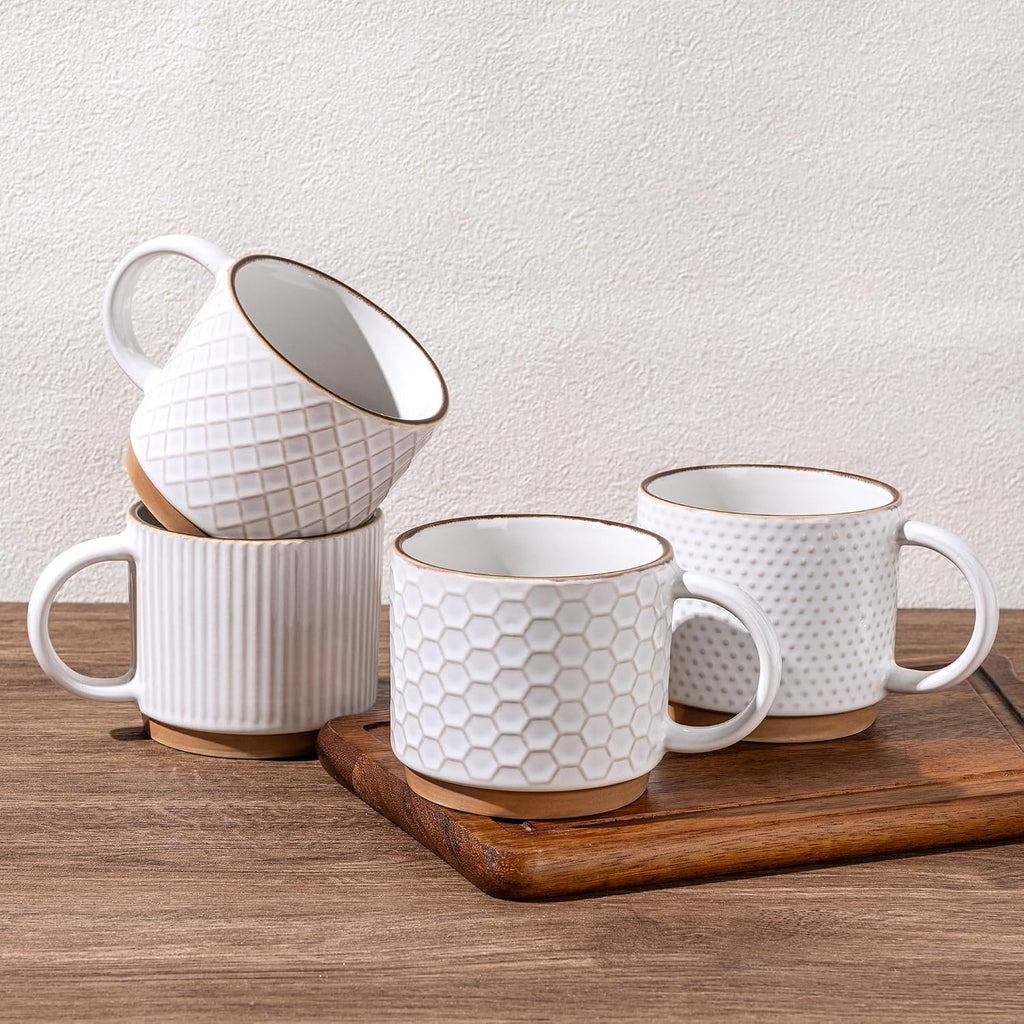 15 OZ Stackable Coffee Mugs Set of 4, Ceramic Coffee Cups Set