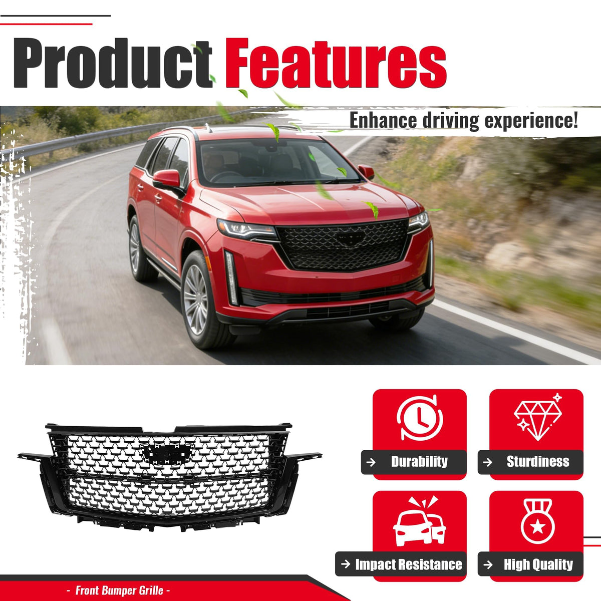 BALOCEO Grille Compatible with 2021-2024 Cadillac Escalade