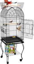 63.5 Inch Open-Top Birdcage, Wrought Iron Bird Cage with Slide-Out Tray + Detachable Rolling Stand, Pet Parrot Cage