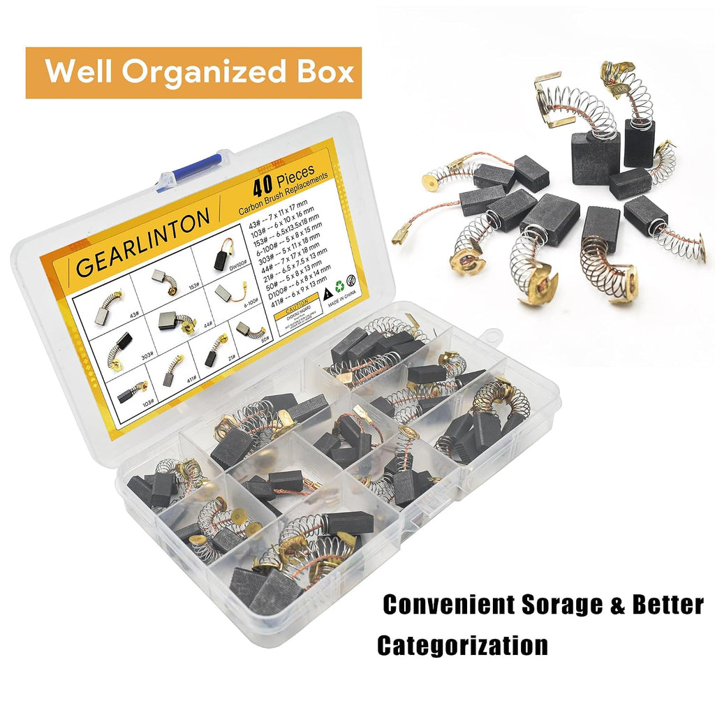 Electric Motor Carbon Brushes, Set of 40 Pcs in 10 Sizes