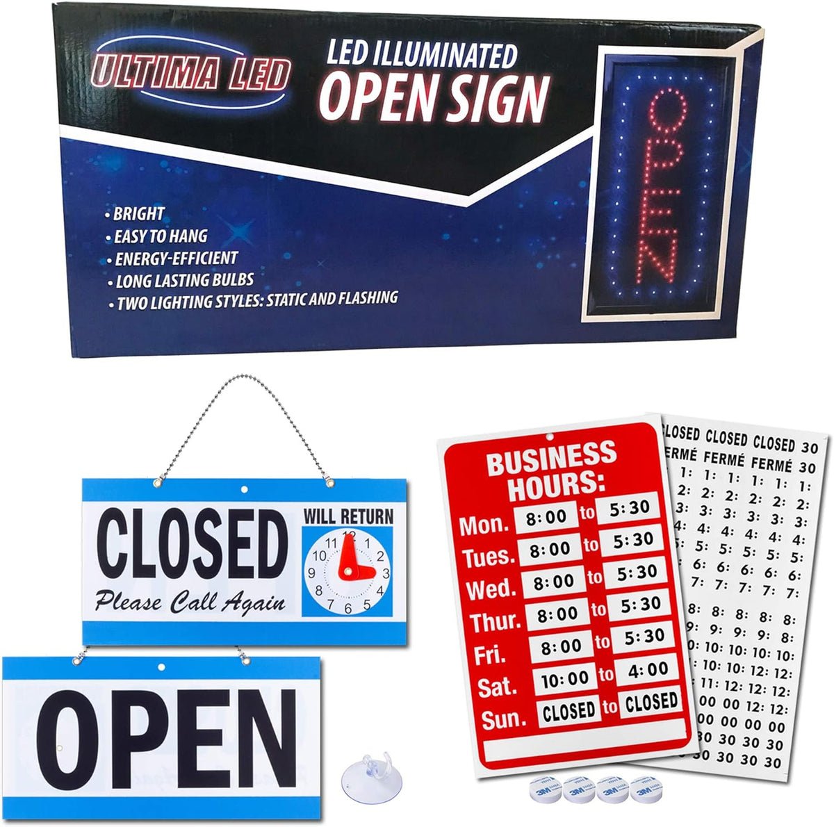 Open Sign for Business, Bright Vertical Neon-Style LED Sign