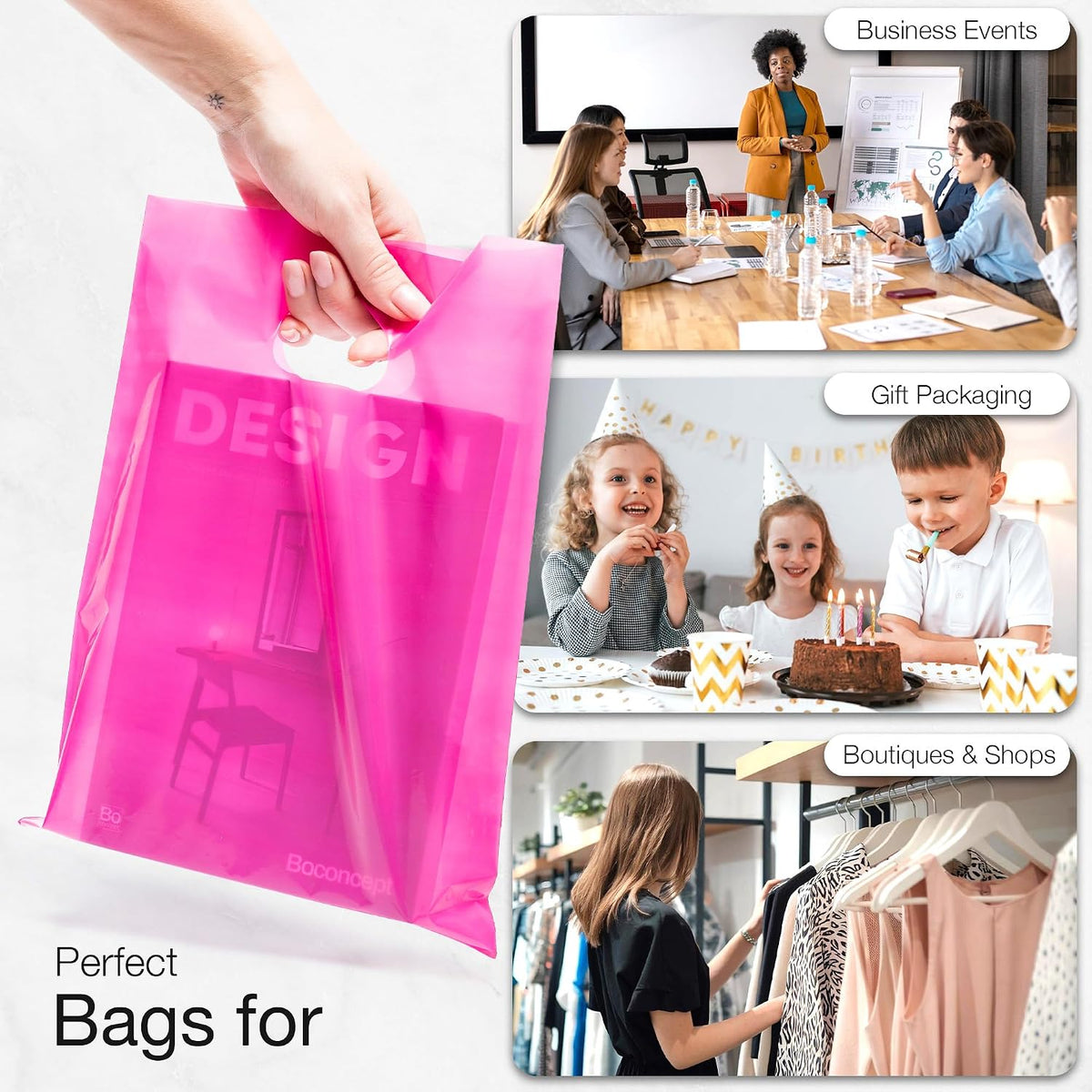 100 Pink Plastic Bags With Handles 9x12 Merchandise Bags