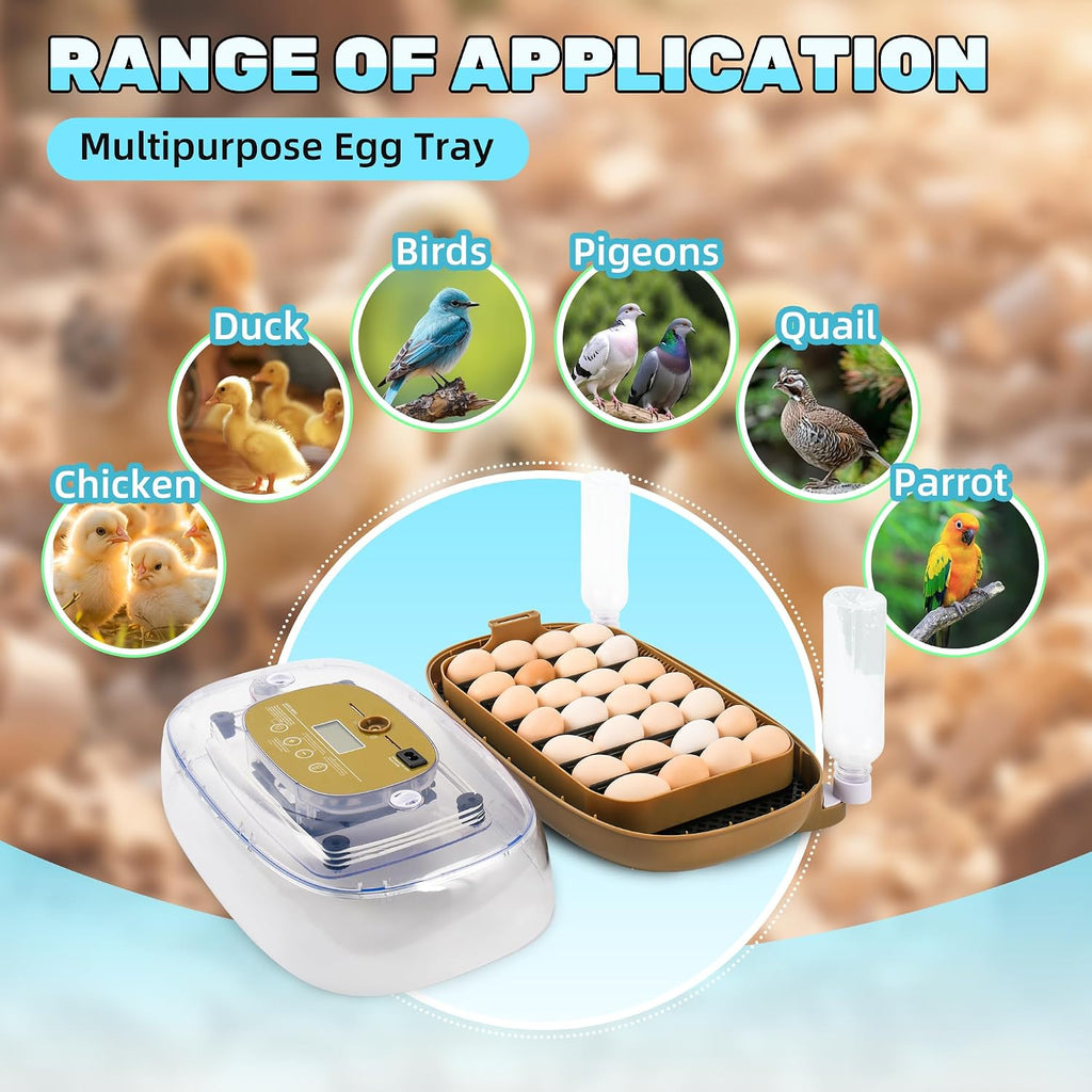 24 Eggs Incubator with Auto Water Refill & Humidity Control, Automatic Egg Turner, Built-in LED Candler, Species