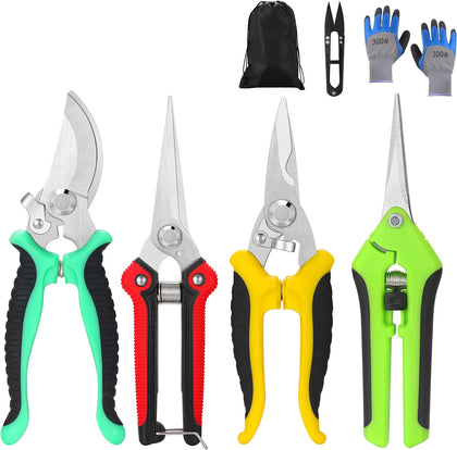 5‑Piece Garden Pruning Shears Set with Gloves & Storage Bag – Stainless Steel Trimming Scissors for Flowers, Herbs &