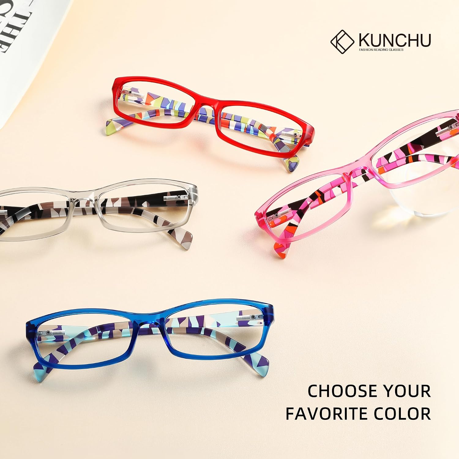 Reading Glasses for Women, Rectangle Readers for Women with Blue Light Blocking Spring Hinge Eyeglasses UV Filter