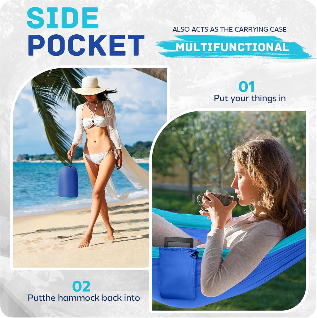 Camping Hammock Lightweight, Portable Hammocks Parachute Hammock with Two Tree Straps, Single or Double Travel Swing