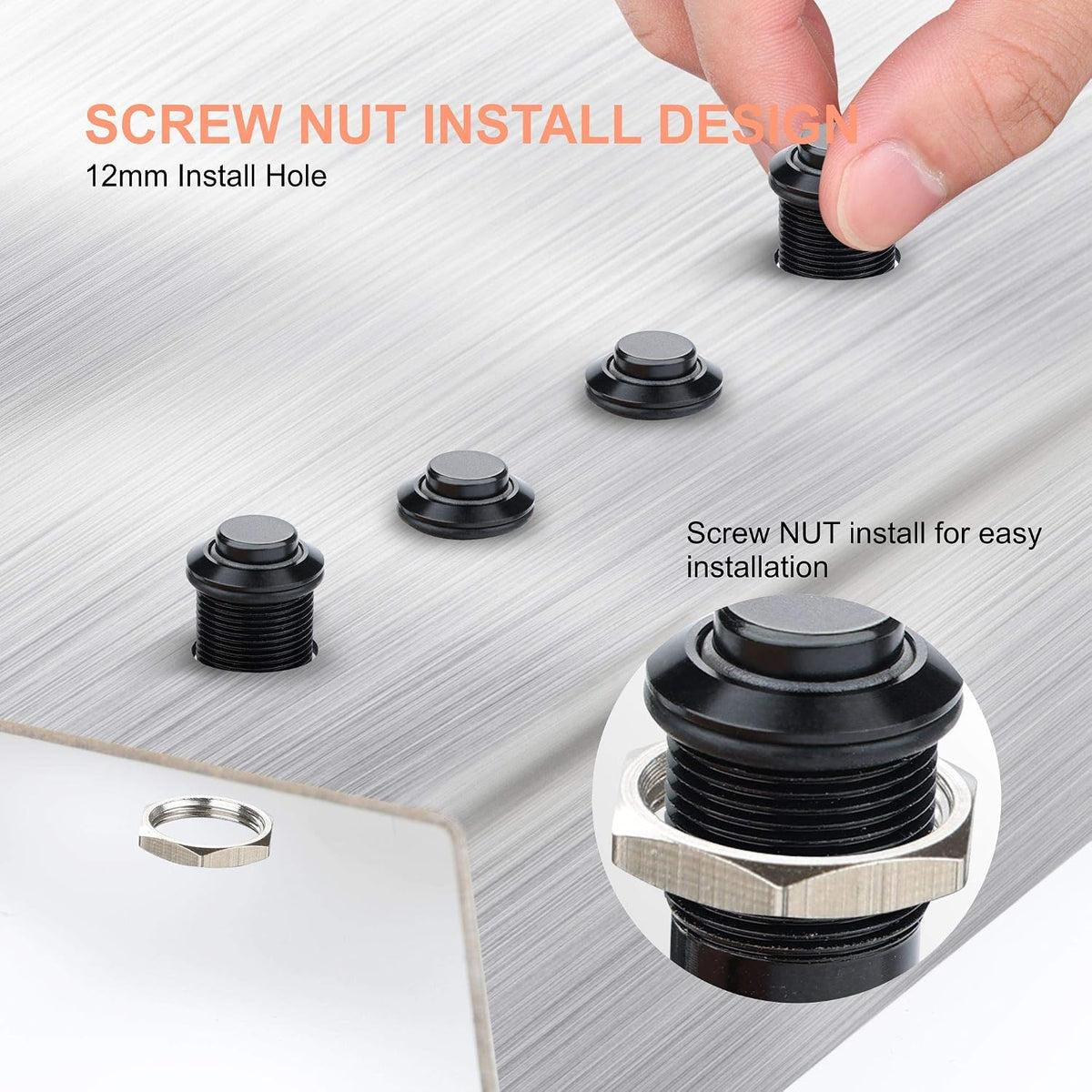 APIELE 12mm Momentary Push Button Switch Pre-Wired 150mm High Round Head (Black Aluminum, Red)