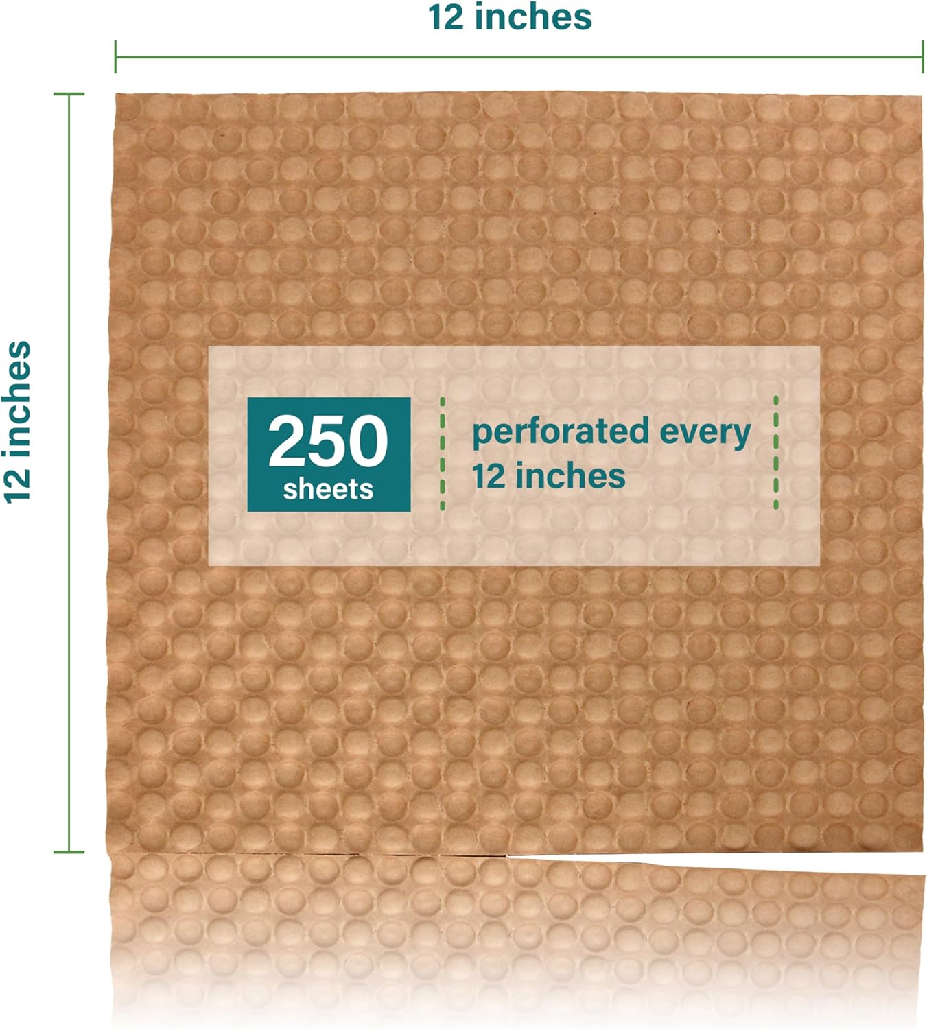 Paper Bubble Wrap Sheets for Packing, Moving, & Shipping - 12" x 12" x 250' - Eco-Friendly Kraft Bubble Paper