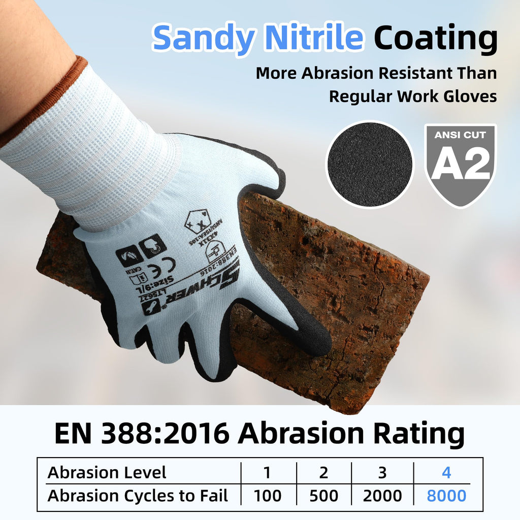 12 Pairs ANSI A2 Cut Resistant Work Gloves for Safety Work，LT5627，M