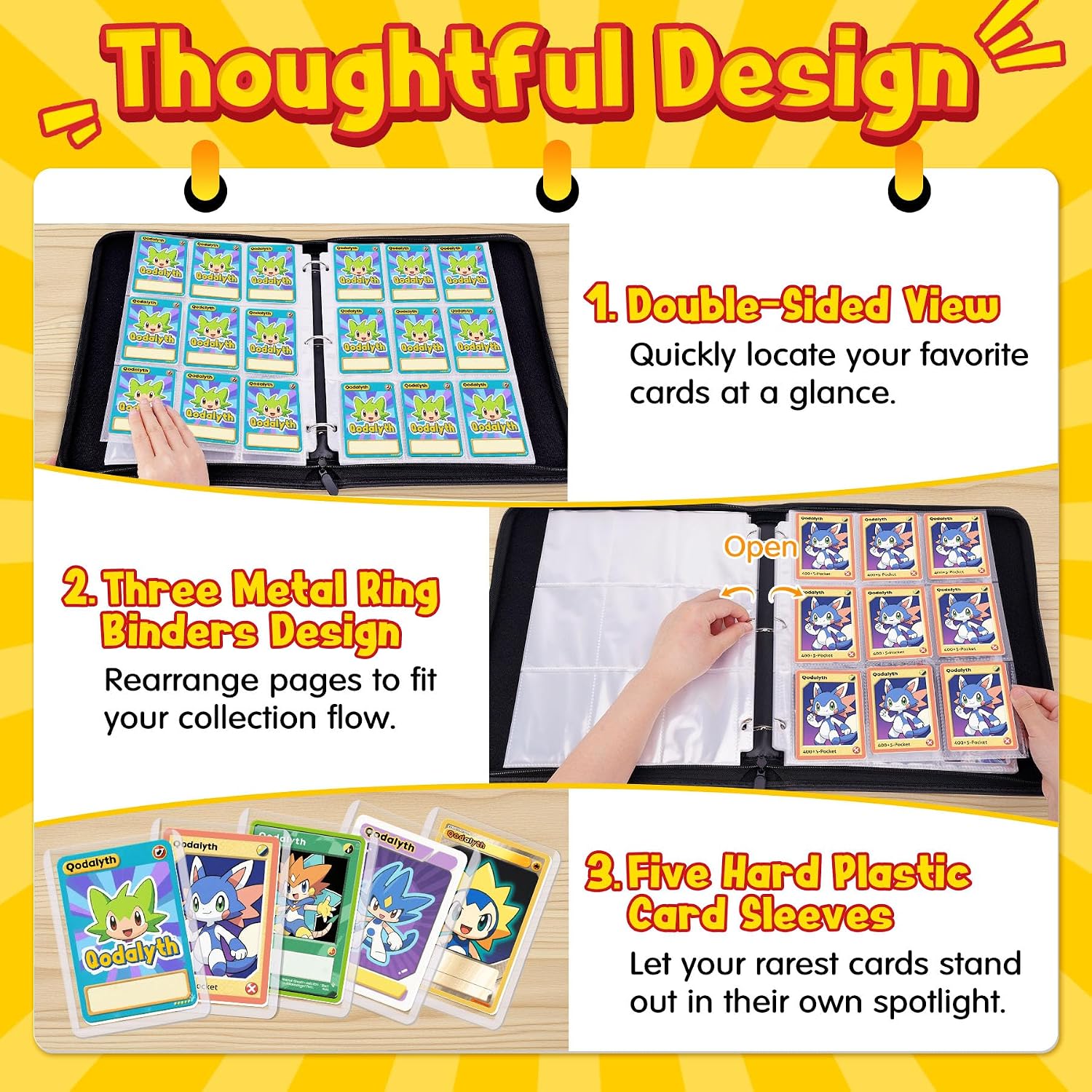 Card Binder, 9-Pocket Design, 900-Card Capacity with 5 Top loaders | Large Capacity,Waterproof PU cover,Custom ,Page