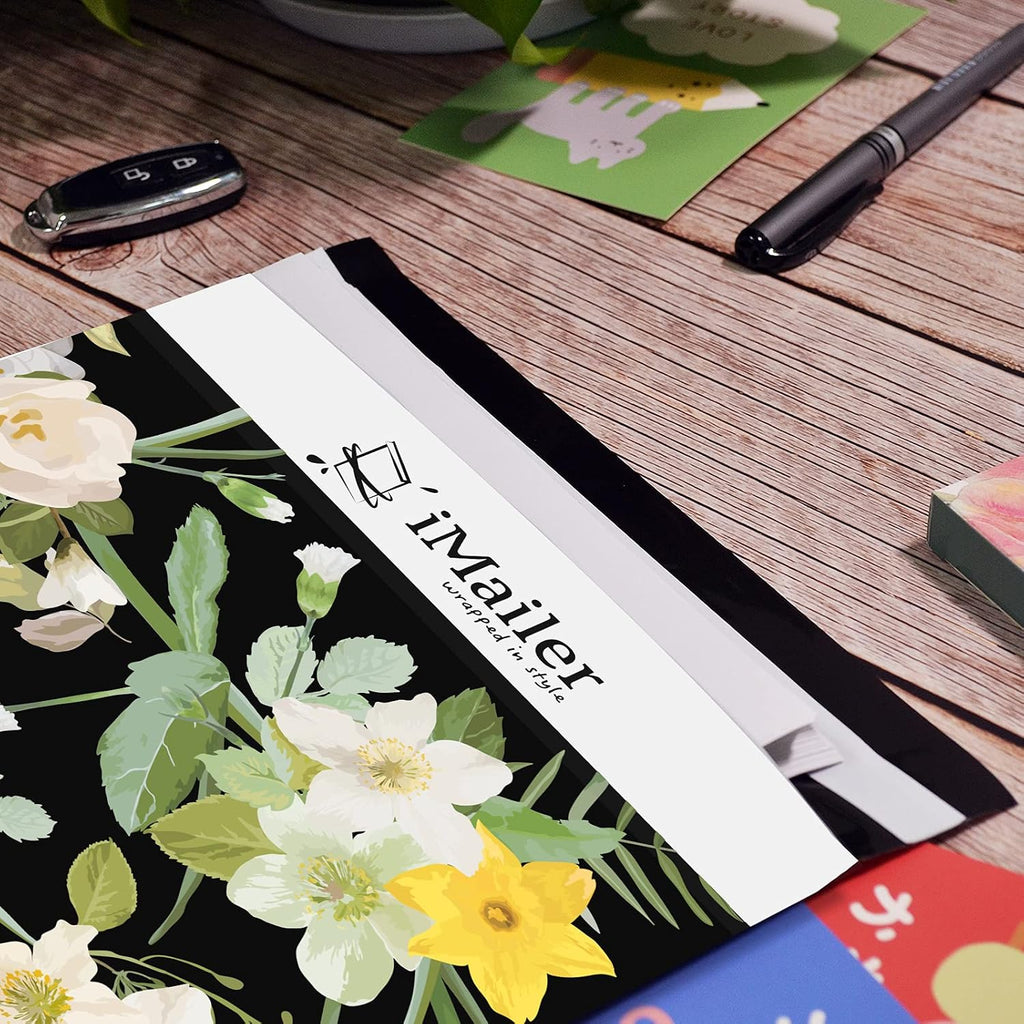 10" x 13"(100 pcs) Poly Mailer Mailing Black Flower Envelope