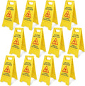 12 Pack Caution Wet Floor Sign - 23.62" Wet Floor Double-Sided Cuidado Piso Mojado Foldable Bilingual Alert Sign for