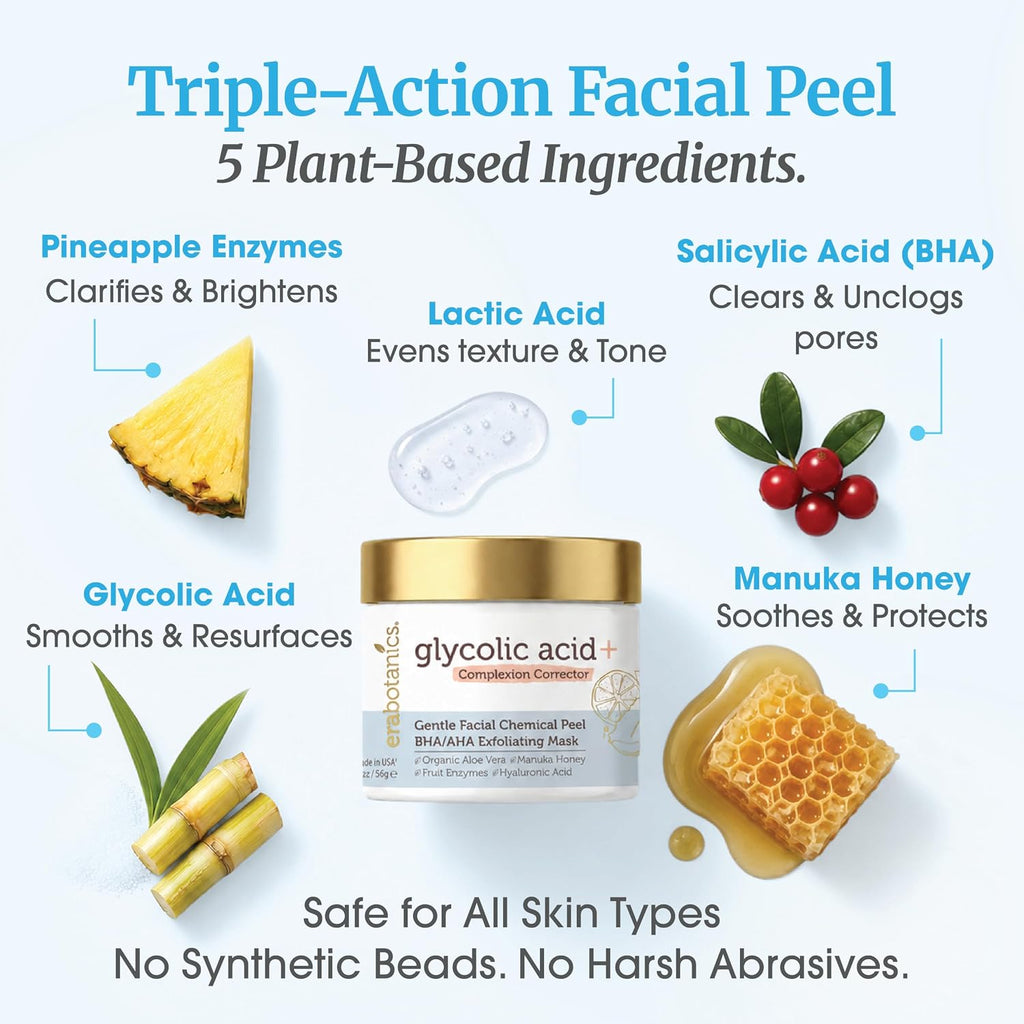 Glycolic Acid Chemical Peel for Face - Gentle AHA BHA Exfoliant Mask | At-Home Face Exfoliator - Lactic & Salicylic