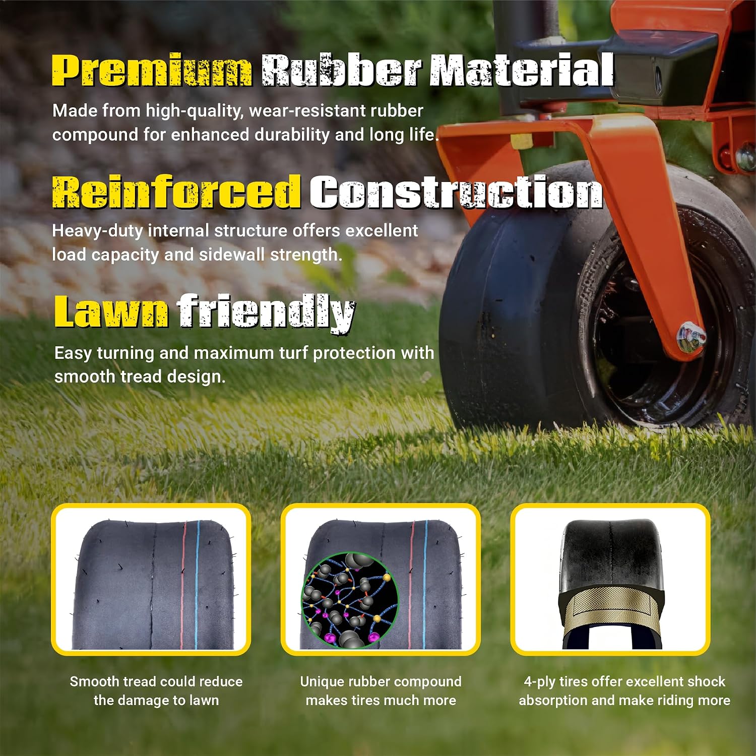 (2 Pack) 13x6.50-6 Lawn Mower Tires Tubeless, Replacement 13x6.5-6 Zero Turn Tires Garden Riding Tractor Lawnmower