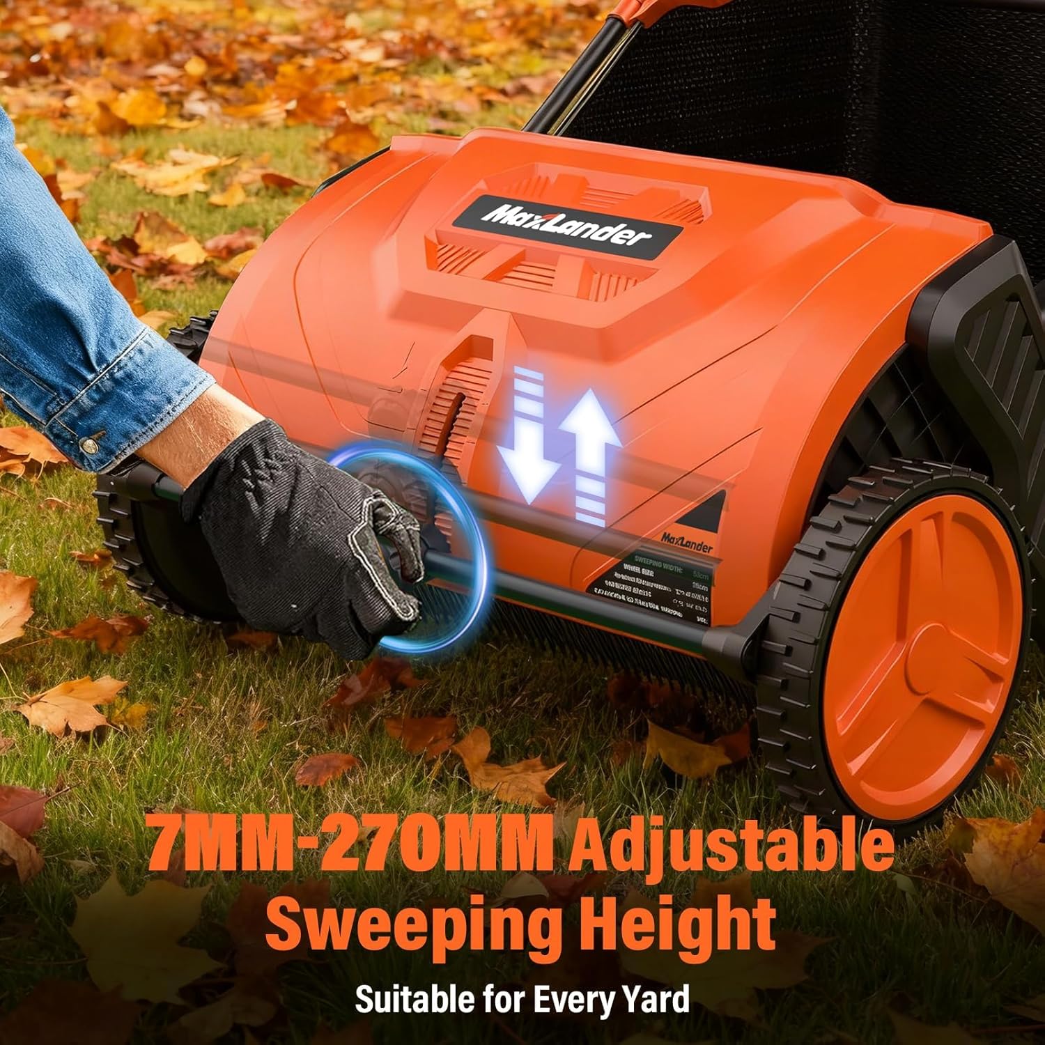 21-Inch Push Lawn Sweeper, Manual Yard Leaf Sweeper with Adjustable Height and 3.5 Cu. Ft. Large Hopper, Walk-Behind