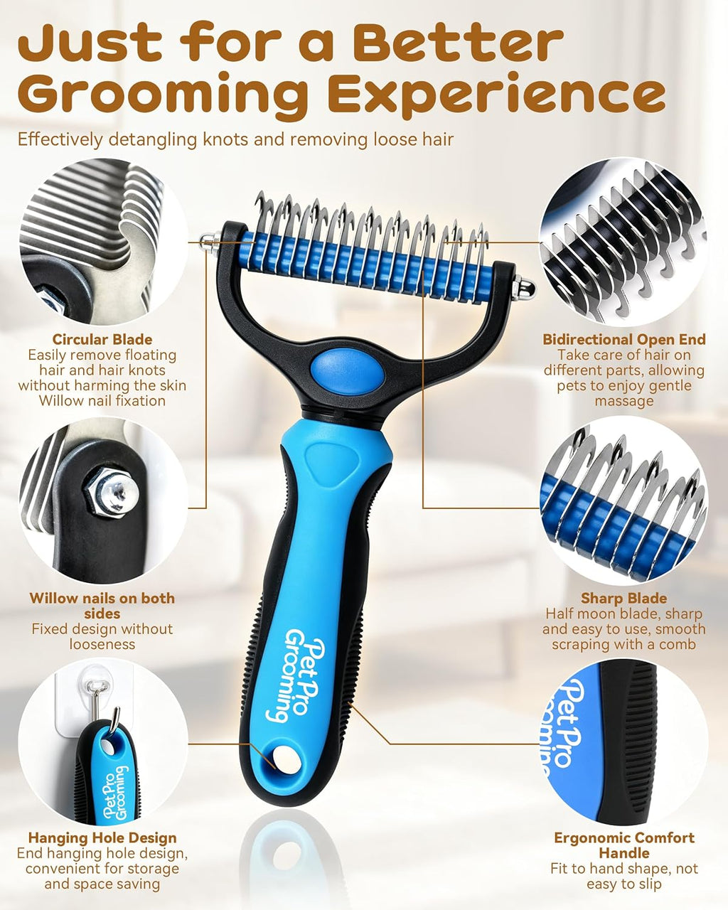 Tool, 2-In-1 Double-Sided Grooming Tool, Deshedding Dog Brush, Pet Shedding Remover Rounded-Tooth Comb For Painlessly