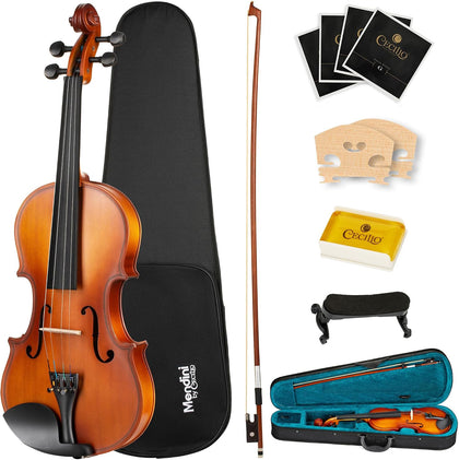 Violin 4/4 Full Size Kit For Beginners - Hand Carved Acoustic Violins Set - Fiddle Solid Wood Kit with Hard Case