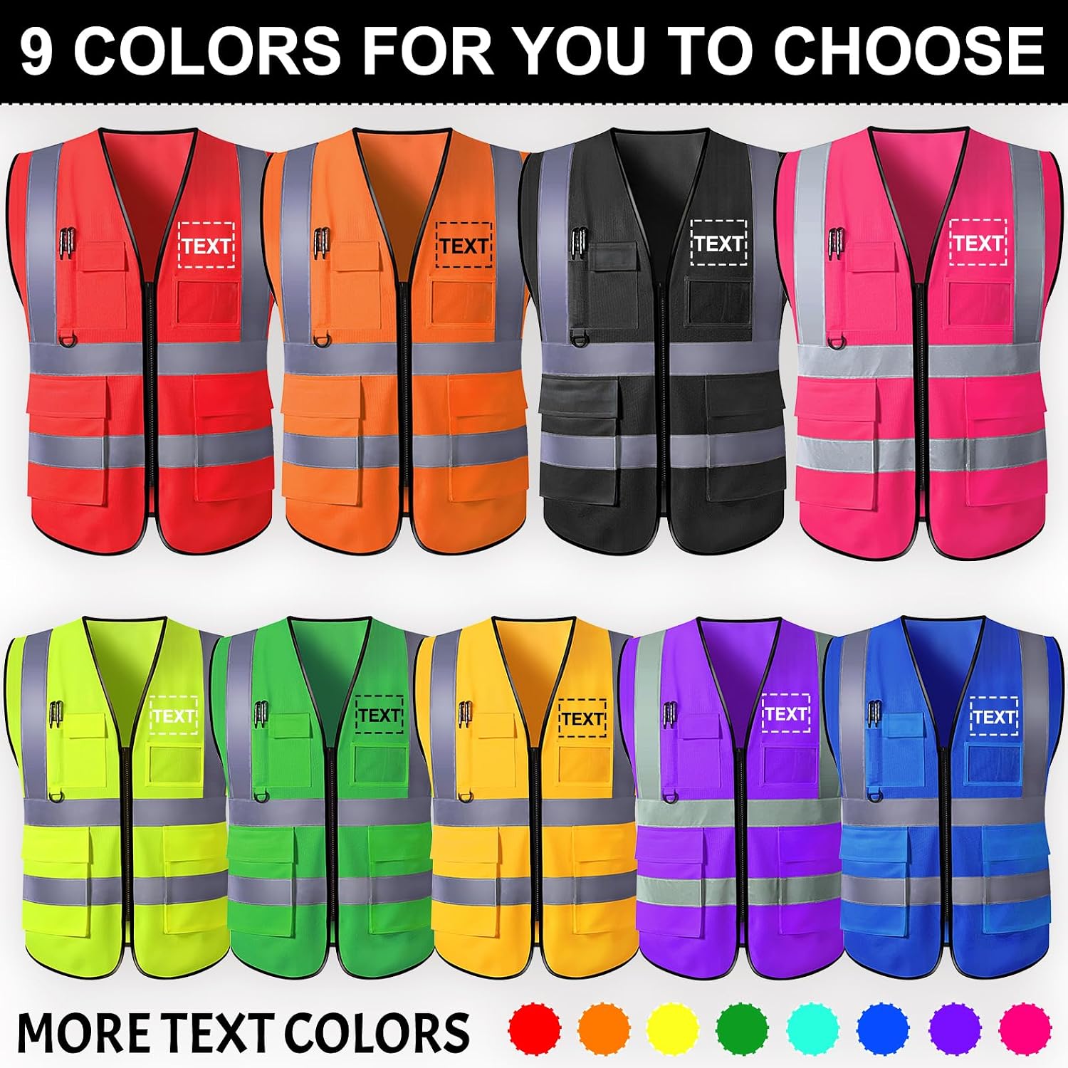 Custom Safety Vest High Visibility Reflective Vests with Pockets Zipper Customize Logo Class 2 for Men Construction