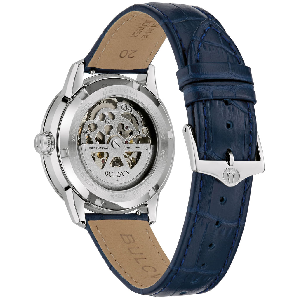 Sutton Automatic Skeleton Dial Blue Leather Strap Watch 40mm - 96A330