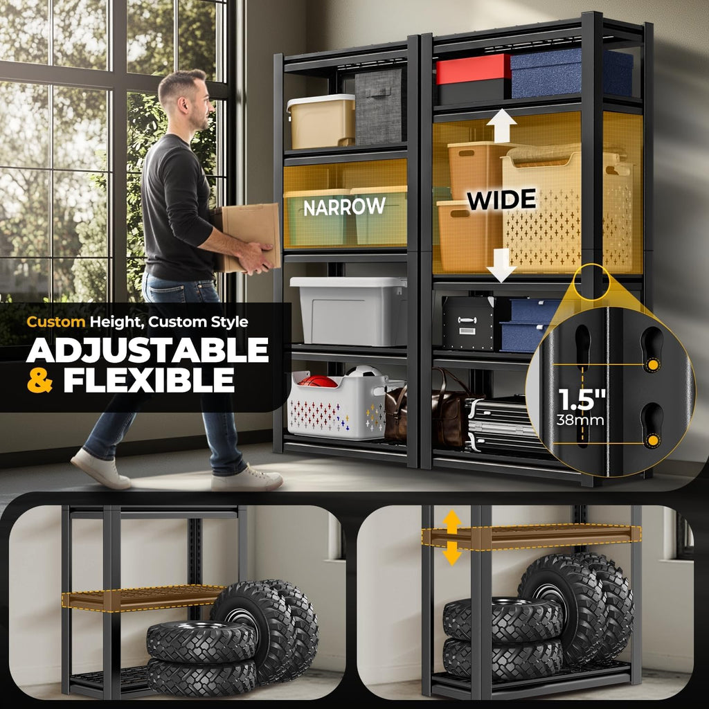 5-Tier Storage Shelves, 72" H Heavy Duty(3000LBS Capacity) Adjustable Garage Shelving, Metal Storage Utility Rack