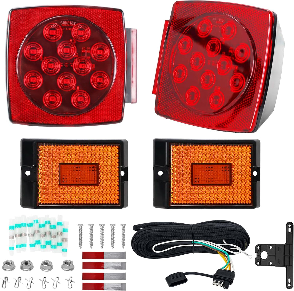 LED Trailer Lights Kit Submersible Boat Trailer Lights with Wiring Harness | IP67 Waterproof, DOT Compliant, 25FT