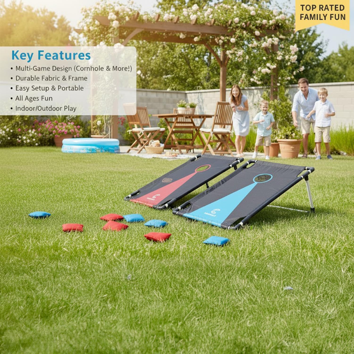 2026 Upgraded Cornhole Board Set for Kids Adults, 3FT x 2FT All Weather Corn Hole Game, Portable Design with Durable