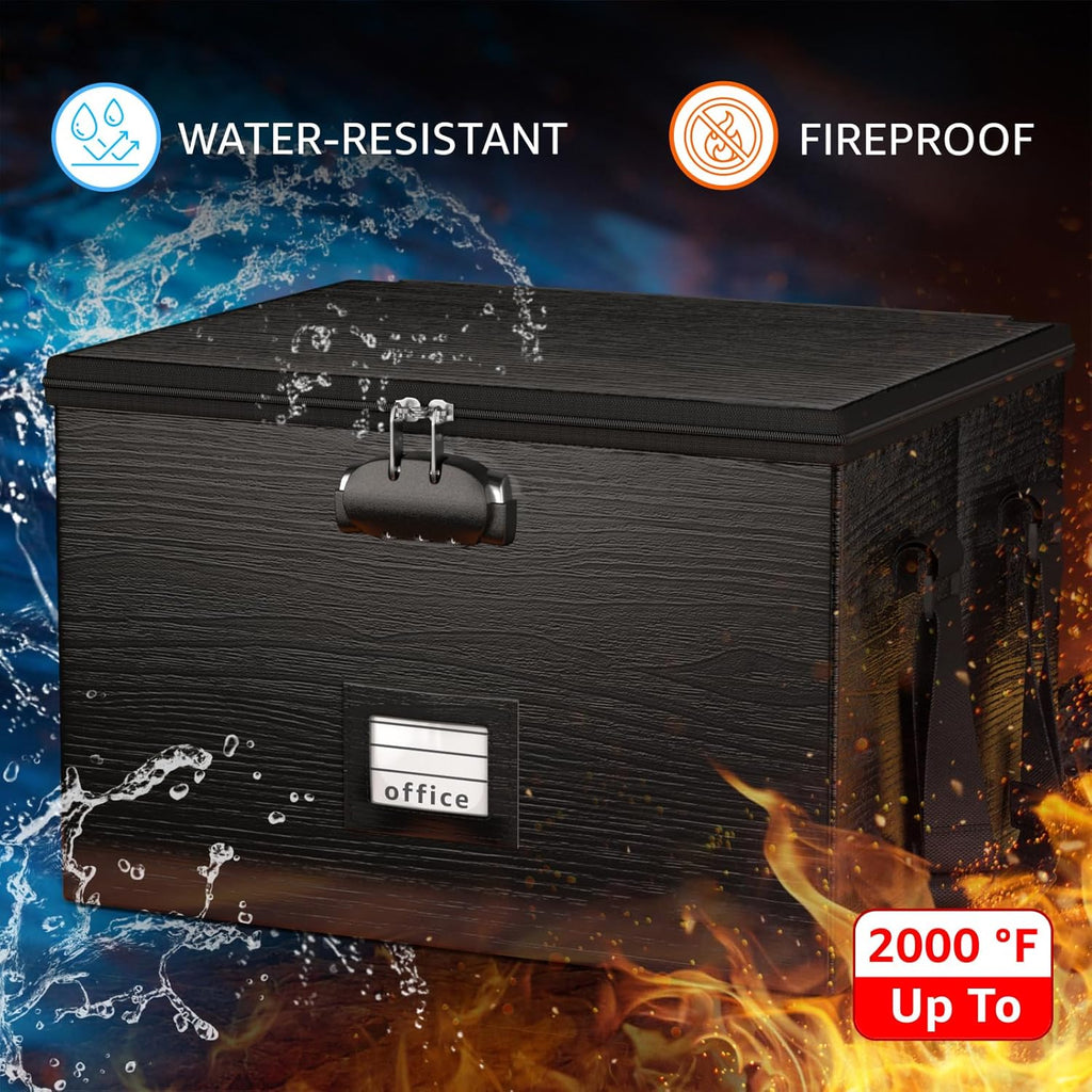 Fireproof Document Box File Organizer - Portable Locking Filing Storage Box with Handle Waterproof for Hanging