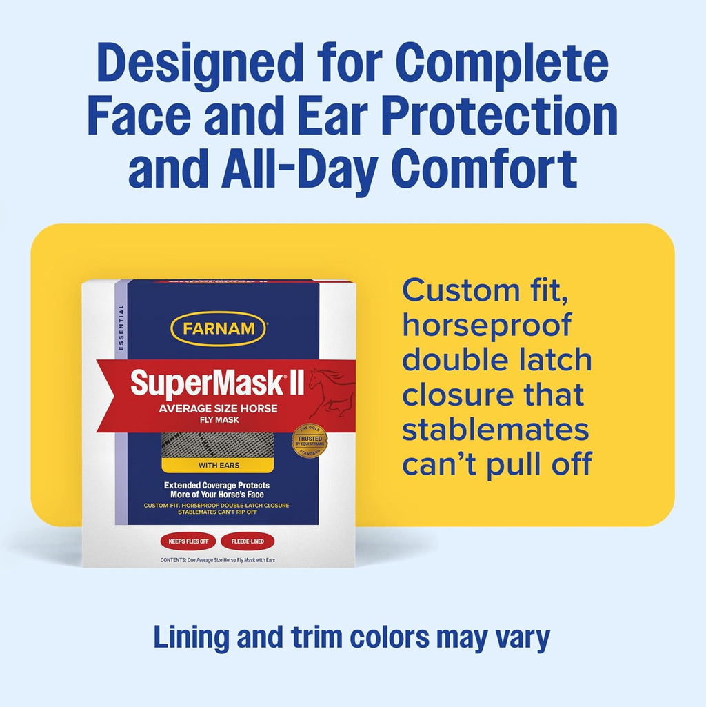 SuperMask II Horse Fly Mask with Ears, Average Size, Color May Vary