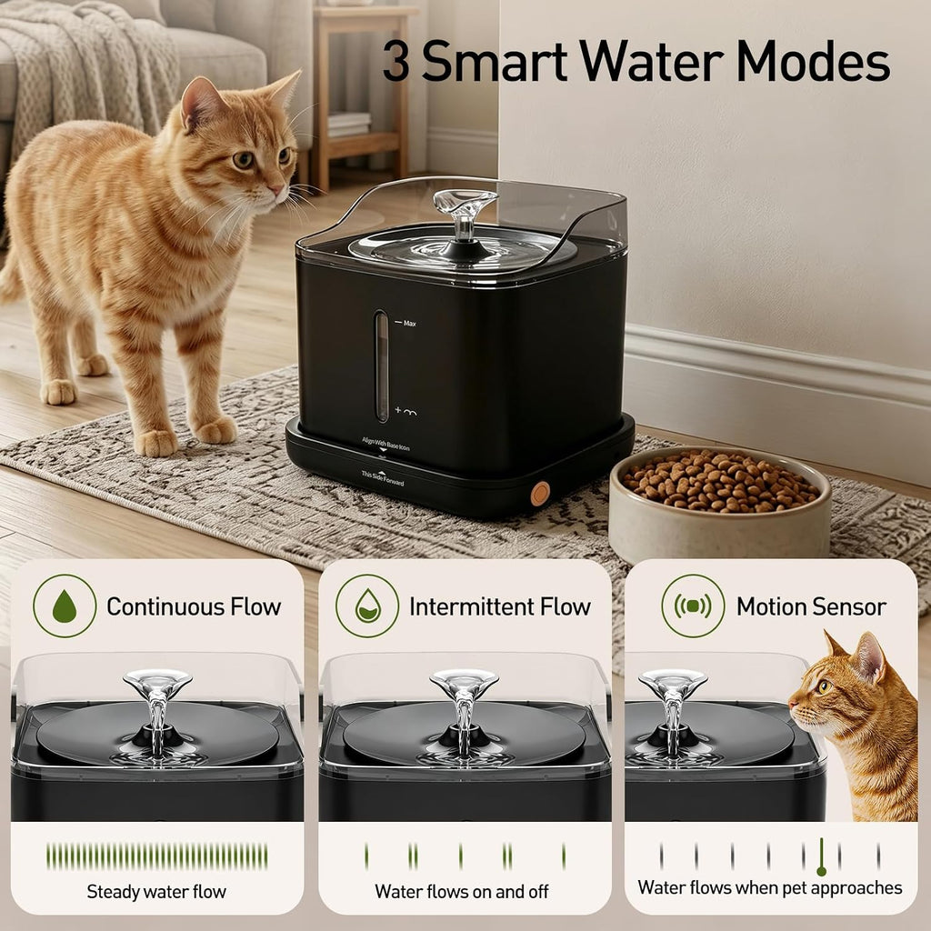 Cat Water Fountain, 2.2L Automatic Pet Water Fountain for Cats and Small Dogs, 2.4GHz WiFi App Control, Rechargeable