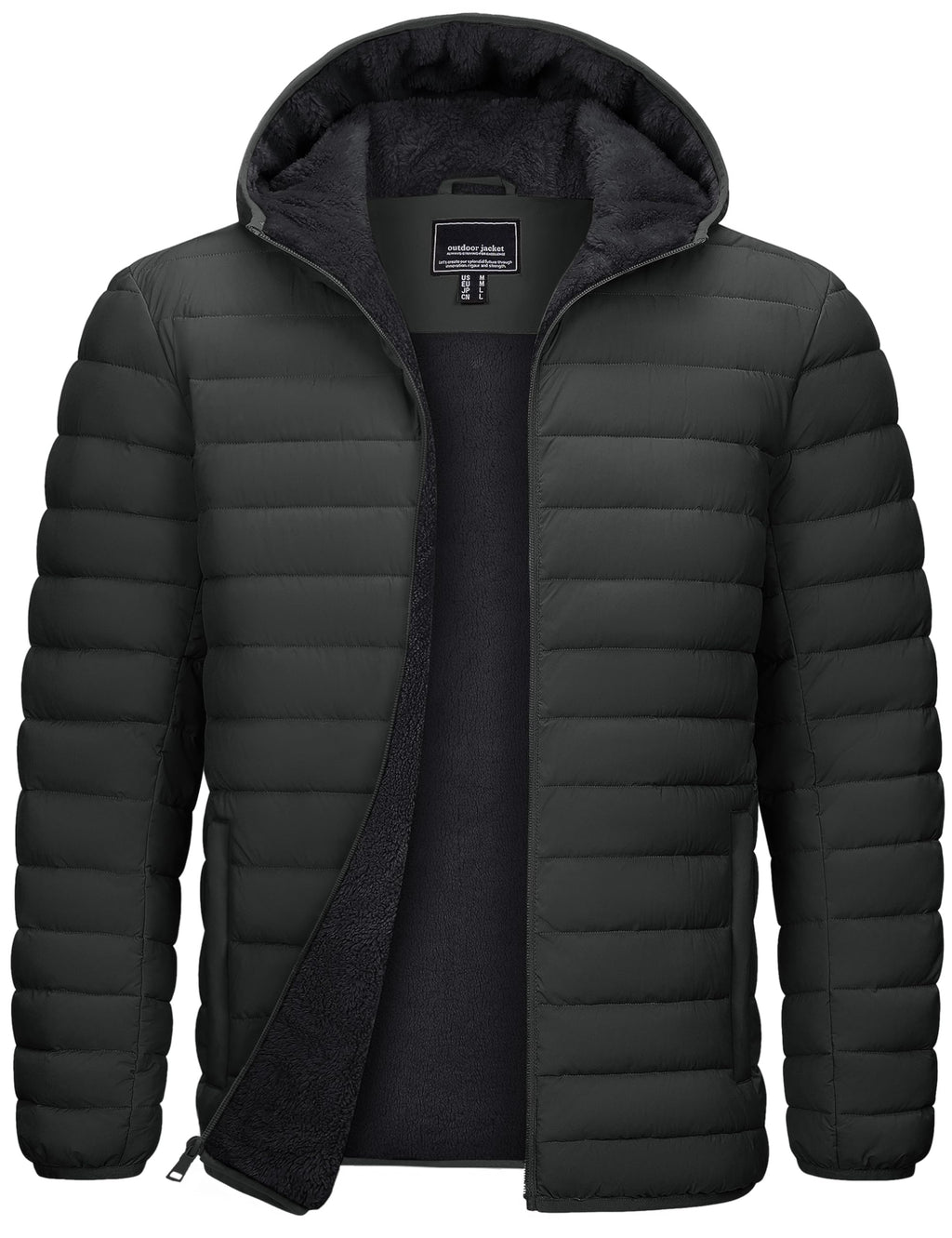 Mens Puffer Jacket with Hood Winter Sherpa Down Coat Dark Gray S