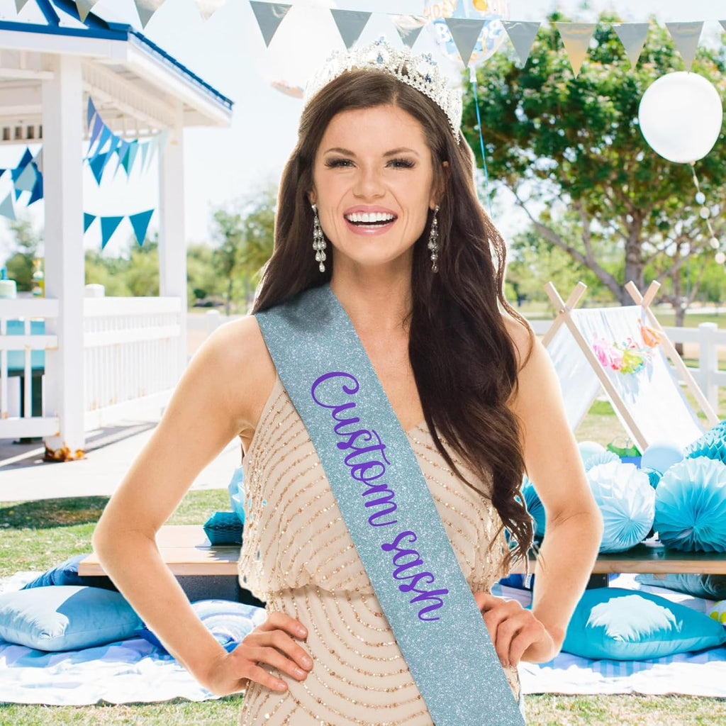 Custom Sash Personalized Sashes with Name Text Crown Satin Sash Birthday Party Pageants Bachelorette Wedding Women