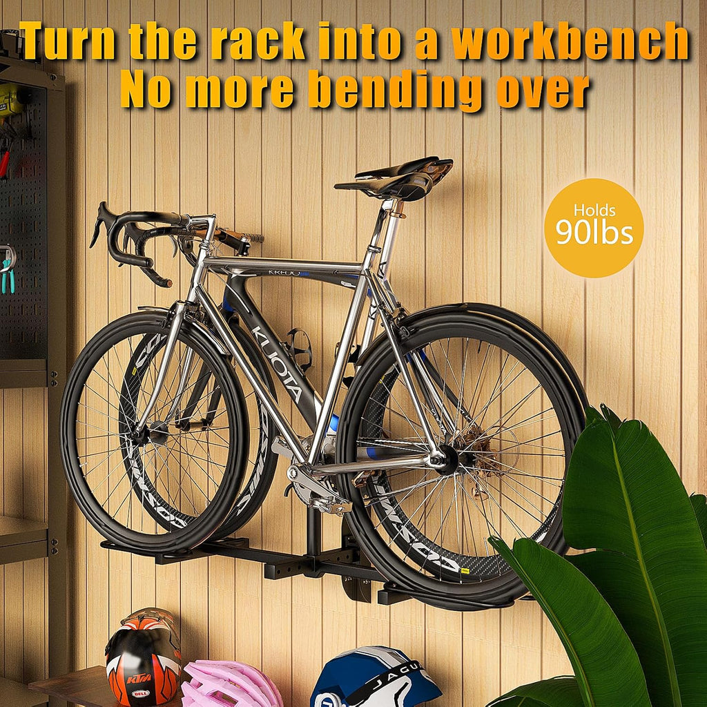 Hitch Wall Mount Bike Rack - Adjustable 1.25" to 2" Receiver For Garage Organization, Heavy Duty Storage Rack Holds