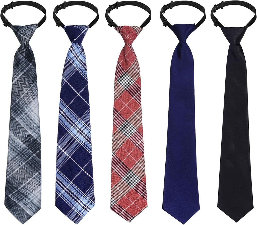 5pcs Boy's Necktie Pre-tied Adjustable Neck Strap Tie for Wedding Graduation School Cosplay Uniforms