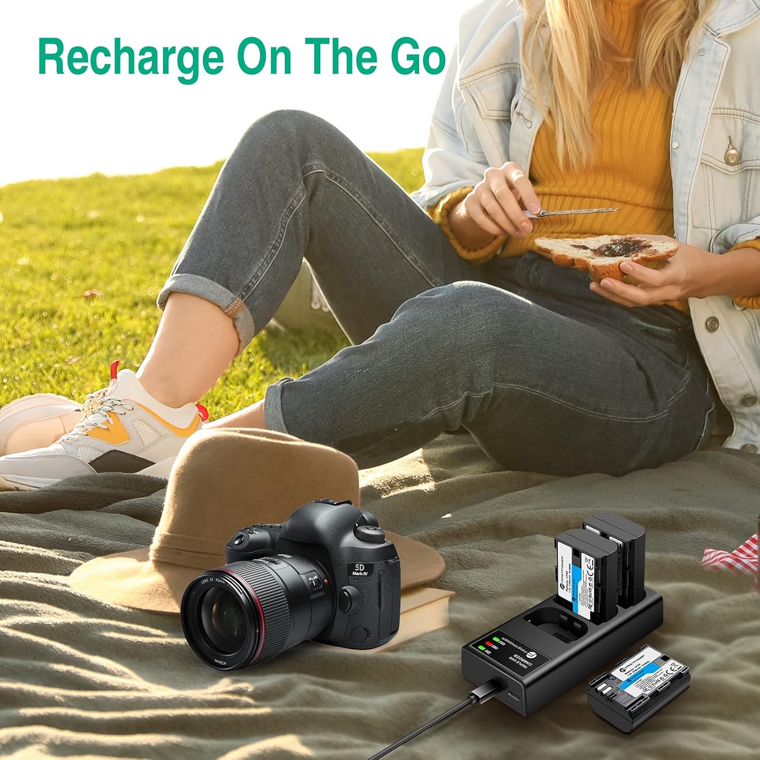 LP-E6 LP E6N Battery 3-Pack 2600mAh & Triple Slot Charger | Compatible with Canon EOS 5D Mark IV, 5D Mark III, 5D