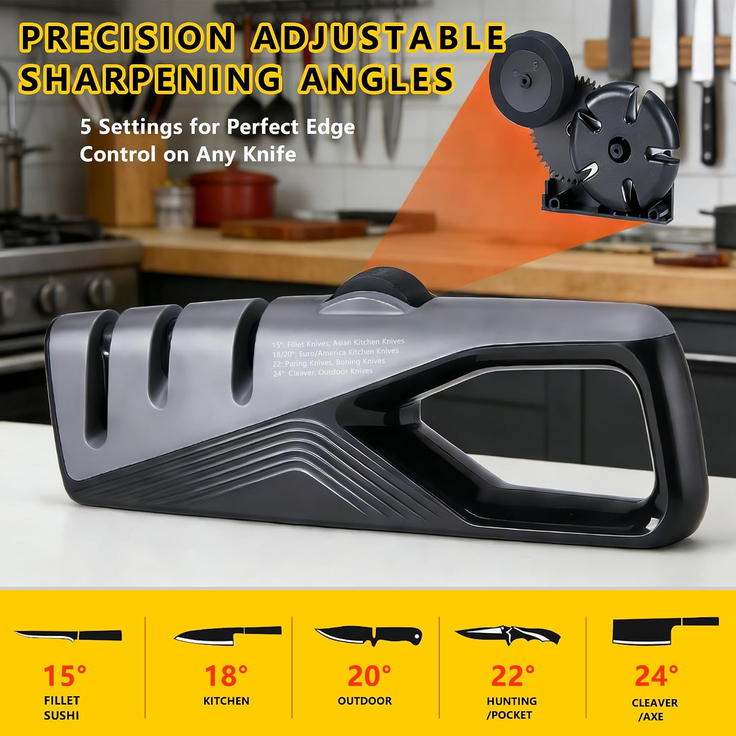Knife Sharpener, 5 Adjustable Angle, 3 in 1 Professional Chef's Kitchen Knife Accessories, Kitchen Blade & Scissors