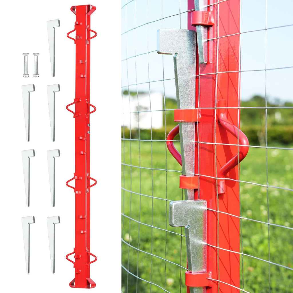 6ft Woven Wire Fence Stretcher Bar with 7 Wedges, Heavy-Duty Carbon Steel Fence Stretcher Tool Wire Puller, Red